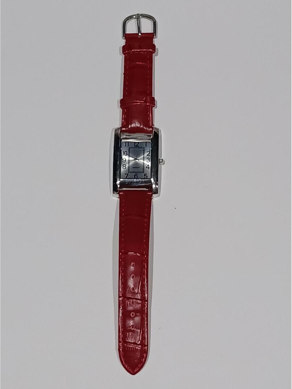 Red Band Silver Tone Watch